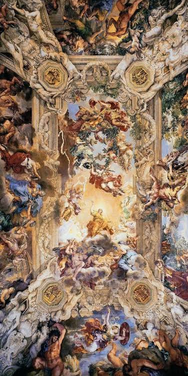 Ornate painted ceiling with gilded architectural details